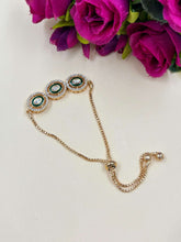 Delicate AD And Polki Kundan Chain Bracelet with green meenakaari